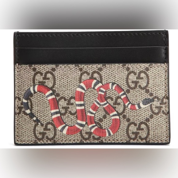 Gucci Card Case GG Supreme Kingsnake Print Beige/Ebony - Picture 7 of 9